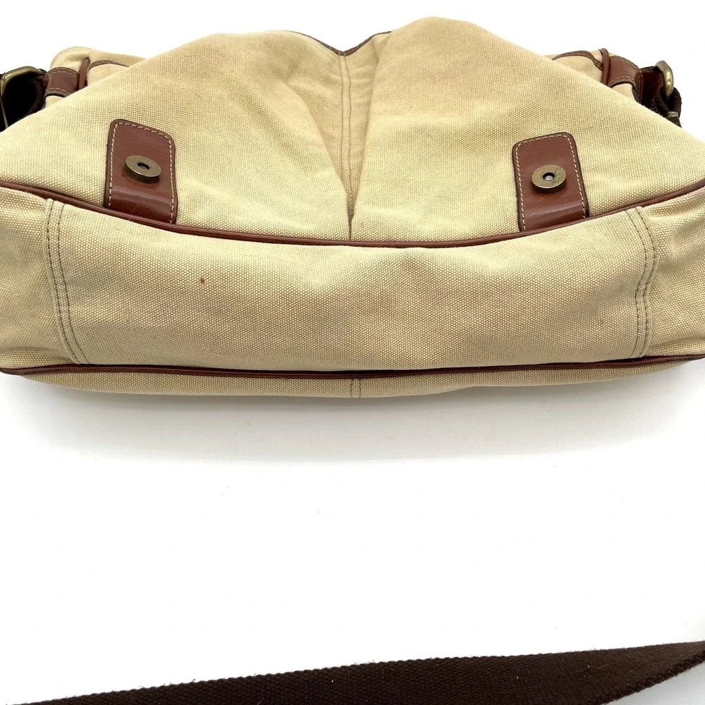 VTG Fossil Cotton Canvas and Leather Oversized Messenger Book Bag Unisex Travel